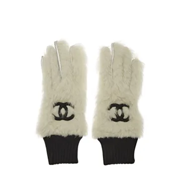 Chanel Pre-Loved White Faux Fur 'CC' Gloves - Elegance Meets Comfort