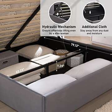 Zanmintaobo Lift Up Storage Bed Full Size, Upholstered Platform Bed with Hydraulic Storage System & Wood Slats Support, Full Bed Frame with Headboard, No Box Spring Needed, Easy Assembly, Grey