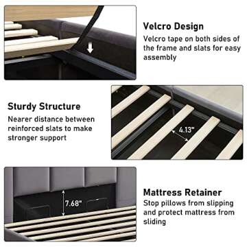 Zanmintaobo Lift Up Storage Bed Full Size, Upholstered Platform Bed with Hydraulic Storage System & Wood Slats Support, Full Bed Frame with Headboard, No Box Spring Needed, Easy Assembly, Grey