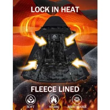 MAGCOMSEN Mens Snowboarding Jackets Waterproof Fleece Lining Warm Winter Coats Hooded Snow Hiking Camping Skiing Pure Black, XL