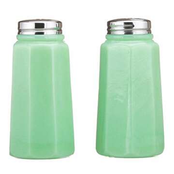 Elegant Mosser Jadeite Glass Salt and Pepper Shaker Holder Set