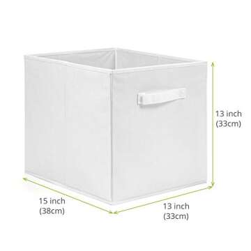 EZOWare Set of 4 Foldable Fabric Basket Bin, 13 x 15 x 13 inch Collapsible Organizer Storage Cube with Handles for Home, Bedroom, Baby Nursery, Office, Kids Playroom - White