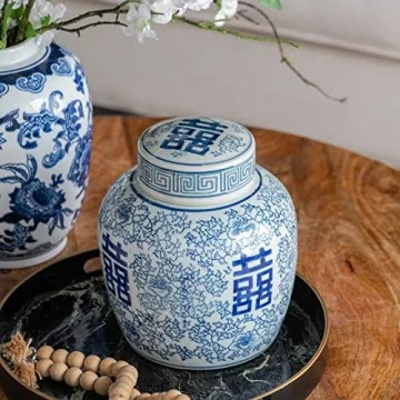 Elegant A&B Home Blue and White Ginger Jar for Decor