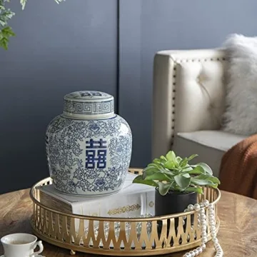 Elegant A&B Home Blue and White Ginger Jar for Decor