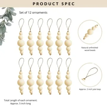 Sage in Thyme Boho Wooden Bead Christmas Ornaments