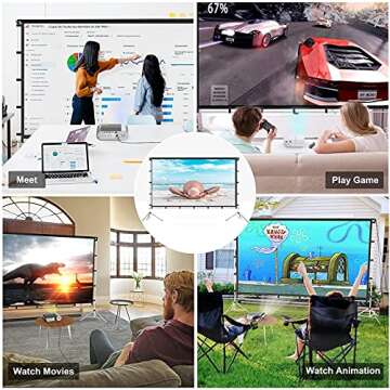 Projector Screen with Stand, Vamvo 120 inch Portable Foldable Projection Screen 16:9 HD 4K Indoor Outdoor Projector Movies Screen with Carrying Bag for Home Theater Camping and Recreational Events