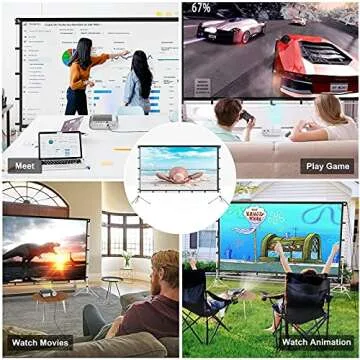 Projector Screen with Stand, Vamvo 120 inch Portable Foldable Projection Screen 16:9 HD 4K Indoor Outdoor Projector Movies Screen with Carrying Bag for Home Theater Camping and Recreational Events