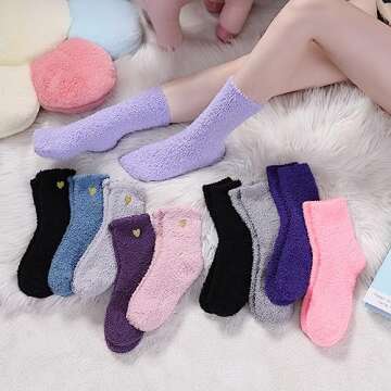 POEATEZO Womens Fuzzy Socks Warm Fluffy Socks Cozy Slipper Socks Microfiber Soft Sleep Winter Christ...