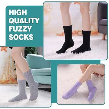 POEATEZO Womens Fuzzy Socks Warm Fluffy Socks Cozy Slipper Socks Microfiber Soft Sleep Winter Christmas Socks (5 Pairs Mixed color B)
