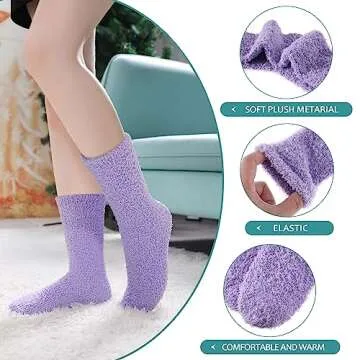 POEATEZO Womens Fuzzy Socks Warm Fluffy Socks Cozy Slipper Socks Microfiber Soft Sleep Winter Christmas Socks (5 Pairs Mixed color B)