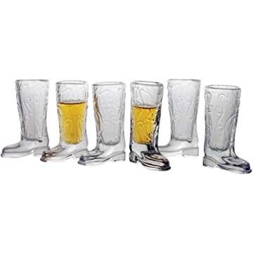 Circleware Kickback Whiskey Shot Glasses Funny Cowboy Boots, Set of 6 Heavy Base Entertainment Beverage Drinking Glassware for Liquor and Bar Barrel Dining Decor, 1.5 oz, Clear