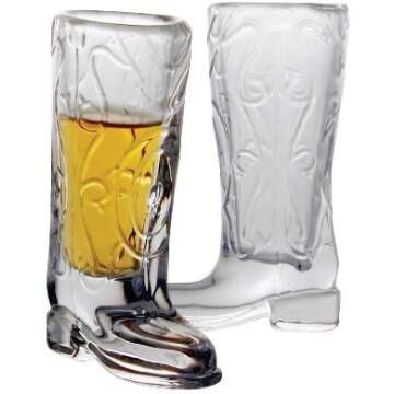 Circleware Kickback Whiskey Shot Glasses Funny Cowboy Boots, Set of 6 Heavy Base Entertainment Beverage Drinking Glassware for Liquor and Bar Barrel Dining Decor, 1.5 oz, Clear