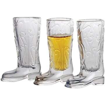 Circleware Kickback Whiskey Shot Glasses Funny Cowboy Boots, Set of 6 Heavy Base Entertainment Beverage Drinking Glassware for Liquor and Bar Barrel Dining Decor, 1.5 oz, Clear