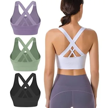 Evercute Seamless Strappy Sports Bra for Women - Padded Medium Support High Impact Yoga Exercise Ath...