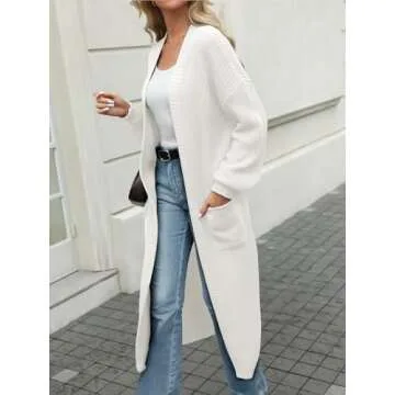 LILLUSORY Womens Long Cardigan Sweater Plus Size Oversized Chunky Ribbed Cable Knit Cozy Fall Coat Outfit Clothes Fashion Trendy 2024 Winter White XL