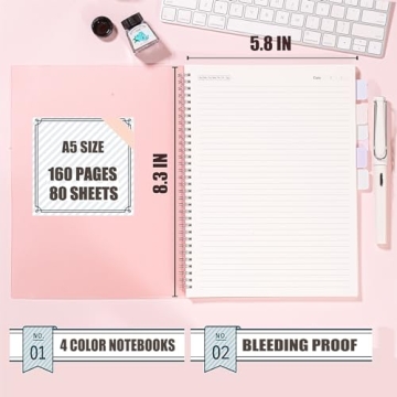 OWSC 4 Pack Lined Spiral Notebook - Perfect for School and Work