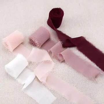DreamBuilt Handmade Fringe Chiffon Silk Ribbon 1.5" x 3Yd for Wedding Decor, Bouquets & Gifts