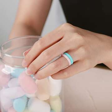 Egnaro Silicone Wedding Ring for Women,Seamless Thin and Stackble Braided Rubber Wedding Bands Rubber Rings for Women