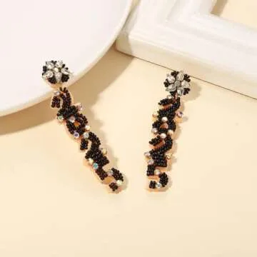 New Years Earrings 2025 Beaded Cute Dangle Earring Handmade Crystal Beaded Drop Dangling Earrings New Year Eve Christmas Festive Holiday Party Jewelry Accessory Gift