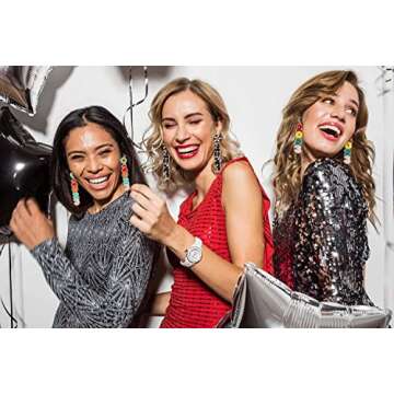 New Years Earrings 2025 Beaded Cute Dangle Earring Handmade Crystal Beaded Drop Dangling Earrings New Year Eve Christmas Festive Holiday Party Jewelry Accessory Gift