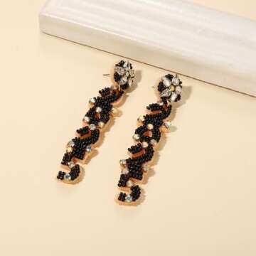 New Years Earrings 2025 Beaded Cute Dangle Earring Handmade Crystal Beaded Drop Dangling Earrings New Year Eve Christmas Festive Holiday Party Jewelry Accessory Gift