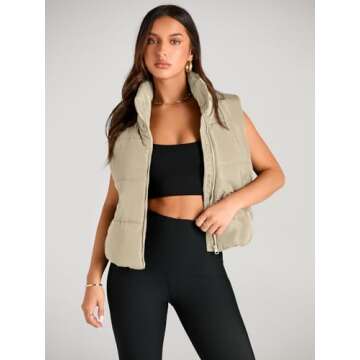 AUTOMET Puffer Vest Women Sleeveless Winter Cropped Outerwear Warm Puffer Lightweight Stand-up Colla...