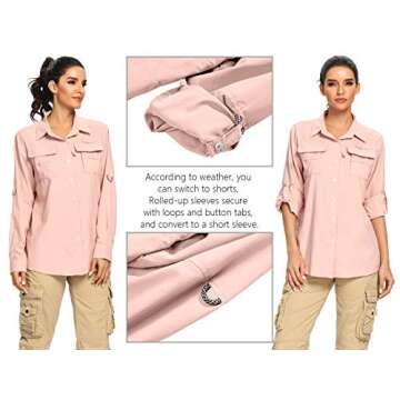 Jessie Kidden Women's UPF 50+ UV Sun Protection Safari Shirt, Long Sleeve Outdoor Cool Quick Dry Fishing Hiking Gardening Shirts (5055 Pink L)