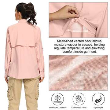 Jessie Kidden Women's UPF 50+ UV Sun Protection Safari Shirt, Long Sleeve Outdoor Cool Quick Dry Fishing Hiking Gardening Shirts (5055 Pink L)
