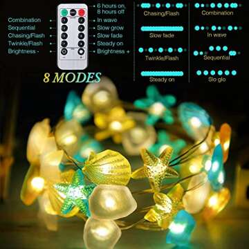 Hiboom Ocean Themed Beach Seashell Fairy String Lights, Wall Nautical Decorative LED Lights, 10 Feet...