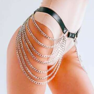 Zoestar Punk Leather Waist Chain Tassel Waist Harness Black Leather Body Belt Party Waist Cage for Women (Color 1)