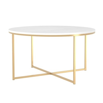 Modern Glam Faux White Marble Coffee Table 36 Inch