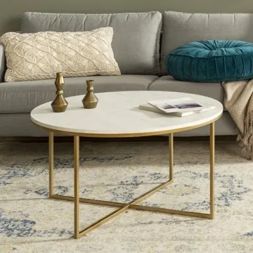Modern Glam Faux White Marble Coffee Table 36 Inch