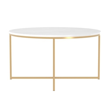 Modern Glam Faux White Marble Coffee Table 36 Inch