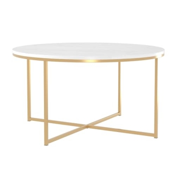 Modern Glam Faux White Marble Coffee Table 36 Inch