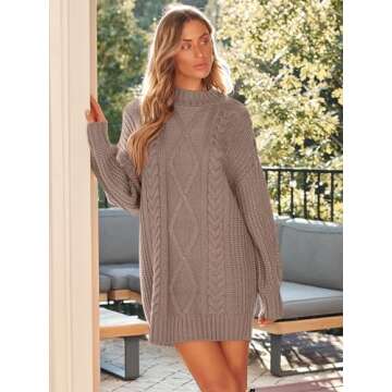 LILLUSORY Women's Crewneck Oversized Sweater Dress 2024 Fall Fashion Cable Knit Long Sleeve Dresses Chunky Pullover Tops Nutmeg S