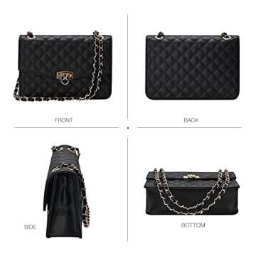 GM LIKKIE Quilted Shoulder Bag for Women, Medium Flap Crossbody Handbag with Chain Strap, Soft Vegan Leather Clutch Purse (Black)