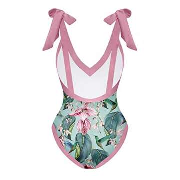 2 Piece Swimsuits for Women: Floral One Piece Swimwear with Beach Cover up Wrap Skirt Sexy Bikini Sets Summer Tropical Outfits Bathing Suits Sarong Coverups Monokini Beachwear Pink Large