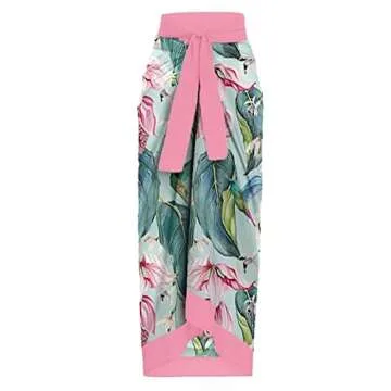 2 Piece Swimsuits for Women: Floral One Piece Swimwear with Beach Cover up Wrap Skirt Sexy Bikini Sets Summer Tropical Outfits Bathing Suits Sarong Coverups Monokini Beachwear Pink Large