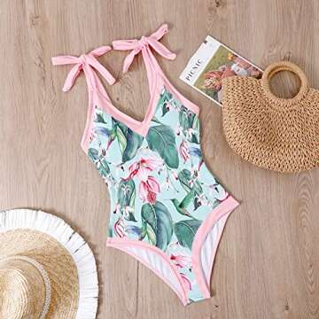2 Piece Swimsuits for Women: Floral One Piece Swimwear with Beach Cover up Wrap Skirt Sexy Bikini Sets Summer Tropical Outfits Bathing Suits Sarong Coverups Monokini Beachwear Pink Large