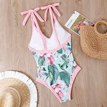 2 Piece Swimsuits for Women: Floral One Piece Swimwear with Beach Cover up Wrap Skirt Sexy Bikini Sets Summer Tropical Outfits Bathing Suits Sarong Coverups Monokini Beachwear Pink Large