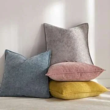 Soft Chenille Yellow Throw Pillow Covers Set of 2