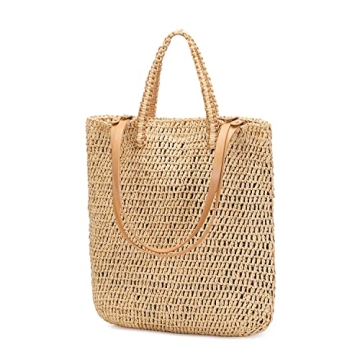 LAM GALLERY Straw Beach Tote Bag Woven Shoulder Handbag for Summer Vacation Large Rattan Tote Bag fo...