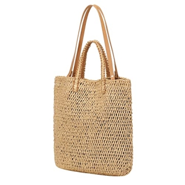 LAM GALLERY Straw Beach Tote Bag Woven Shoulder Handbag for Summer Vacation Large Rattan Tote Bag for Beach (Natural Color)