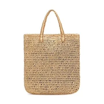LAM GALLERY Straw Beach Tote Bag Woven Shoulder Handbag for Summer Vacation Large Rattan Tote Bag for Beach (Natural Color)