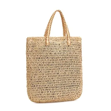 LAM GALLERY Straw Beach Tote Bag Woven Shoulder Handbag for Summer Vacation Large Rattan Tote Bag for Beach (Natural Color)