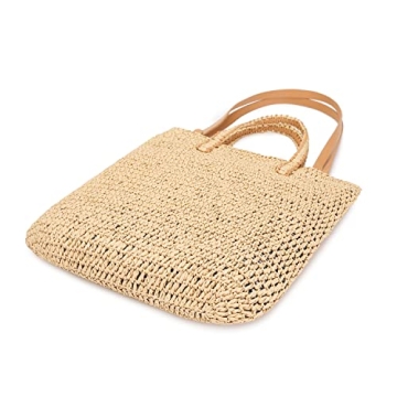 LAM GALLERY Straw Beach Tote Bag Woven Shoulder Handbag for Summer Vacation Large Rattan Tote Bag for Beach (Natural Color)