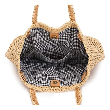 LAM GALLERY Straw Beach Tote Bag Woven Shoulder Handbag for Summer Vacation Large Rattan Tote Bag for Beach (Natural Color)