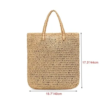 LAM GALLERY Straw Beach Tote Bag Woven Shoulder Handbag for Summer Vacation Large Rattan Tote Bag for Beach (Natural Color)