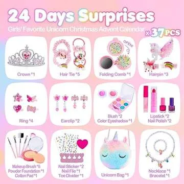 hahaland Makeup Advent Calendar 2025 for Girls Aged 3+ Years Old -24 Days Unicorn Makeup Christmas C...