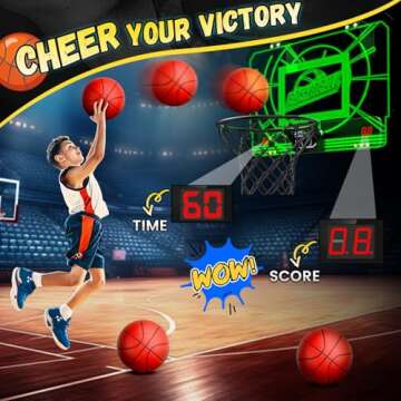 EagleStone Indoor Mini Basketball Hoop for Kids, Over The Door Basketball Hoops with LED Lighting, M...